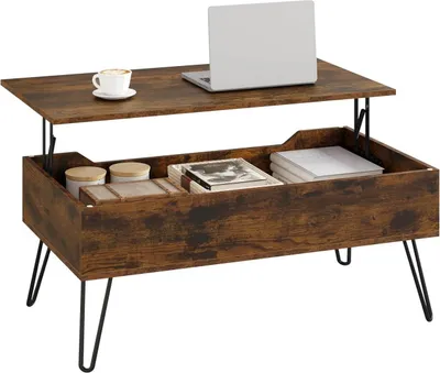 Image de Table basse réglable avec espace de rangement dissimulé | Couleur marron rustique | 95 x 50 x 40 cm