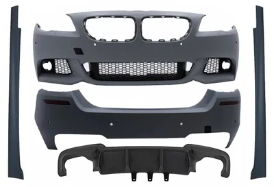 Productafbeelding van Bodykit voor BMW 5-serie F10 (2011-2014) in M-Technik design, inclusief bumpers en zijskirts, met parkeersensoren (PDC).