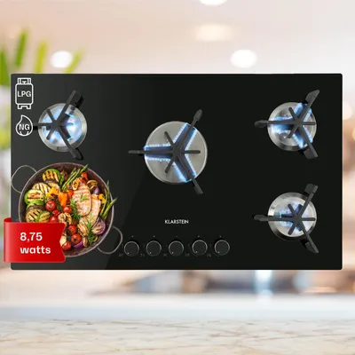 Obrázok produktu pre Klarstein Plynový sporák 5 horákov, 8,75 kW vstavaný plynový sporák na vnútorné použitie, plynový sporák z nehrdzavejúcej ocele do obytných áut, 5-horákový plynový sporák, plynové sporáky s piatimi horákmi, moderný vstavaný plynový sporák, plynový sporák