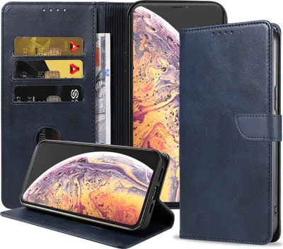 Produktbild von Geeignet für iPhone Xs Max Handyhülle Kunstleder mit magnetischer Lippe und Kartenhalter Buchhülle mit Klappe - Blau - Smartphonica