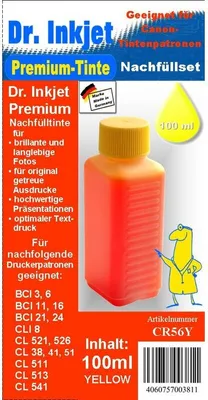 Produktbild von CR56Y - yellow - Dr.Inkjet Premium Nachfülltinte 100ml für Canon Druckerpatronen