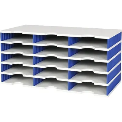 Produktbild von Sortierablage Trio 15 Fächer H363xB723xT331mm Polystyrol grau/blau STYRO