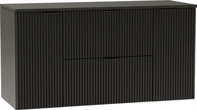Produktbild von WENA Waschtischunterschrank mit 2 Türen und 2 Schubladen 120 cm, geriffelte Fronten, Griffe aus Metall in der Farbe Gold (Farbe: Schwarz)