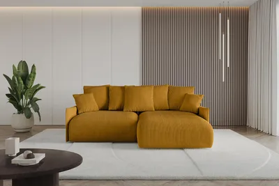 Produktbild von ALTDECOR Ecksofa mit Schlaffunktion und Bettkasten ONESK-L-v1 216x177x72 cm  Senfgelb - Corner Sofa Eckcouch Couch L-Form  angeordnet Schlafcouch Ausziehbar Wohnlandschaft