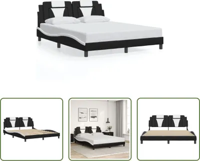 Produktbild von The Living Store Bettgestell mit Kopfteil Schwarz und Weiß 160x200 cm Kunstleder