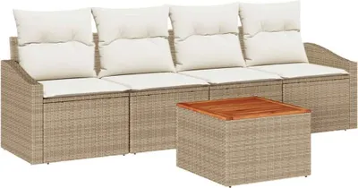 Image de Ensemble de 5 assises de jardin vidaXL, en polyrotin beige et crème