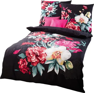 Produktbild von Kaeppel Linon / Renforcé Bettwäsche 155x220cm 2 tlg. Euphoria Pink Rot Schwarz Weiß