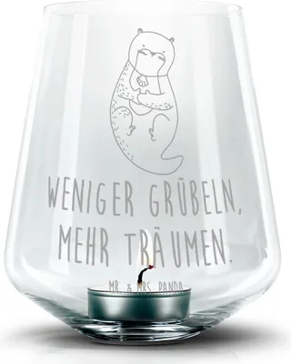 Produktbild von Mr. & Mrs. Panda Laterne Otter Muschel - Transparent - Geschenk, Teelichthalter, Seeotter, Positiv, Träumen, Glas, Kerzenhalter, gravur, Optimistisch