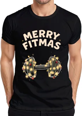 Produktbild von Merry Fitmas Hantel Fitness Weihnachten Geschenk Lustig Herren T-Shirt, Schwarz, XXL