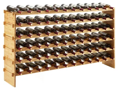 Immagine prodotto di Portabottiglie in bambù - Scaffale a pavimento a 6 livelli - Impilabile - Autoportante - 114x28x74 cm - Ideale per cucina, bar, cantina - Montaggio semplice