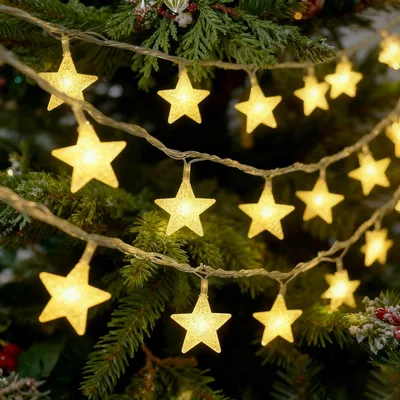 Sternförmige Lichterkette, 3 m, 30 LEDs, warmweiß, batteriebetrieben