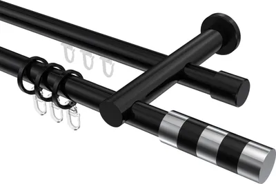 Produktbild von Interdeco Rundrohr-Innenlaufstange / Gardinenstange (Kombination) Schwarz, Typ Platon Mavell (Zylinder Bicolor), 20 mm Ø 2-läufig, 360 cm