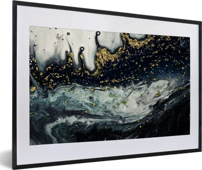 Produktbild von MuchoWow® Gerahmtes Poster Marmor - Abstrakt - Gold - Luxus 60x40 cm - Poster mit Schwarzem Bilderrahmen Wandposter Rahmen Foto Bilder - Schlafzimmer - Plakat in Rahmen - Drucken