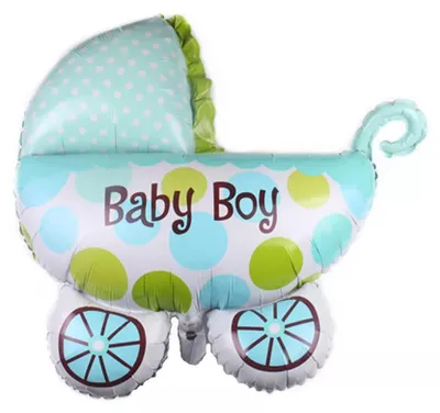 Obrázok produktu pre Fóliový balón Baby Boy, kočík, čierny, cca 79 x 66 cm