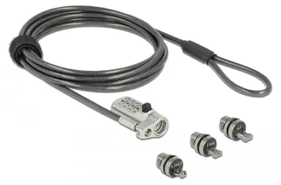 Image de Navilock câble de sécurité pour ordinateur portable avec 3 têtes de verrouillage et serrure à combinaison pour Kensington, Noble Wedge et Nano Slot et serrure à combinaison (20677)