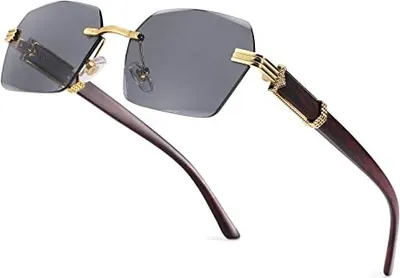 Produktbild von OD Rahmenlose, randlose, rechteckige Sonnenbrille für Damen und Herren, stilvolle Brille mit quadratischem Schirm (F)