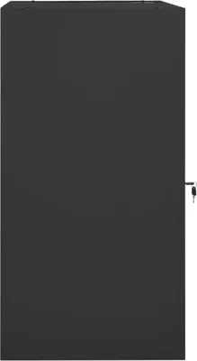 A dark gray metal cabinet with a key lock on the right side.