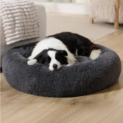 Immagine prodotto di Cuccia per cani, forma rotonda, lavabile, morbida, grigia, taglia L, dimensioni: 100 x 100 x 20 cm
