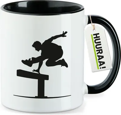 Produktbild von Huuraa Kaffeetasse Parkour Freerunning 330ml Schwarz Keramik Kaffeebecher Geschenkidee