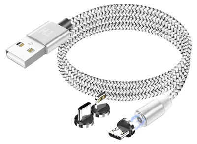 Produktbild von Avizar, Magnetisches 3-in-1 Ladekabel USB-C Lightning Micro-USB 1m, Silber