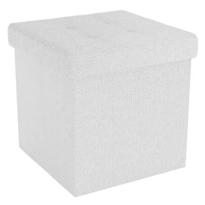 Immagine prodotto di Intirilife Sgabello pieghevole 30x30x30 cm in BIANCO NEVE - Cubo di seduta con vano portaoggetti e coperchio in tessuto con incavi - Cubo di seduta poggiapiedi scatola portaoggetti sgabello a cassetta