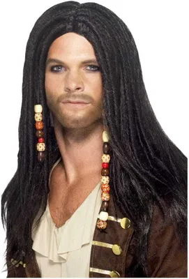 Produktbild von Piraten Perücke mit Zöpfen Schwarze Seeräuber Perücke mit Schmucksteinen für Halloween Fasching Karneval Piraten Kostüm