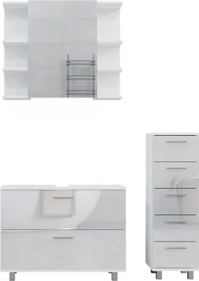 Produktbild von Badmöbel-Set Vicco Ilias Weiß Hochglanz 3 Teile, mit Unterschrank 80 cm, Model 41534