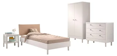 Produktbild von Einzelbett Set 90x200 Keeley Buche Weiß Massivholz Komplett Komfort