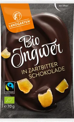 Produktbild von Landgarten Ingwer in Zartbitter-Schokolade 1 Beutel