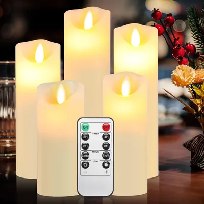 Obrázek produktu pro Jayseuw LED svíčky sada 10 svíček z pravého vosku blikající bez plamene s funkcí časovače s dálkovým ovládáním a vícestupňovým stmíváním Pohyblivý plamen Svíčky z pravého vosku bílé barvy