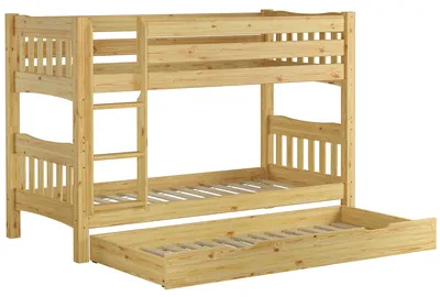 Produktbild von Etagenbett Kiefer Massivholzbett 90x200 Stockbett Hochbett Zubehör wählbar V-60.15-09Ni70 Rollrost und Gästebettkasten inkl.