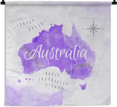 Produktbild von MuchoWow® Wandteppich Wandbehang Karte - Australien - Aquarell 90x90 cm Tapisserie Dekoration Wandtuch - Wandaufhänger