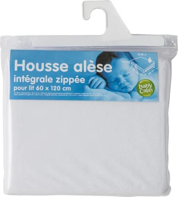 Productafbeelding van BABYCALIN - Babyonderlegger, 60 x 120 cm, met rits - 100% polyester - Wit | Waterdicht | Doorlopende rits | Machinewasbaar tot 60°C