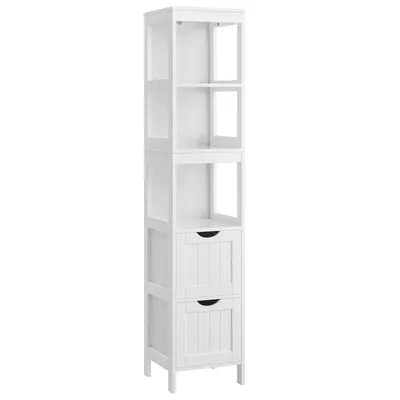 Obrázek produktu pro Vysoká koupelnová skříňka VASAGLE, úzká koupelnová skříňka, 2 zásuvky, 3 otevřené přihrádky, 30 x 30 x 141,5 cm, bílá