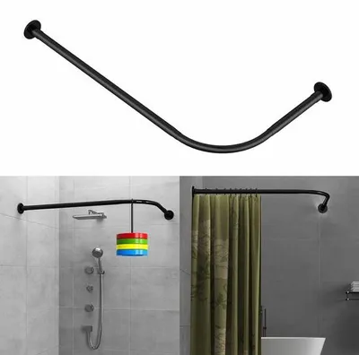 Produktbild von Famanu Duschvorhangstange L-Form verstellbar - Schwarz