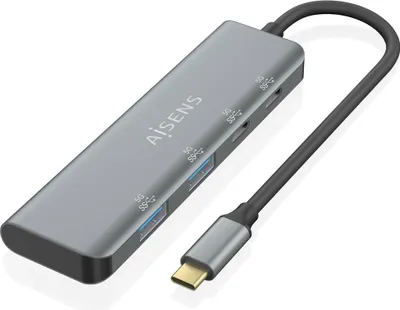 Productafbeelding van AISENS A109-0763, USB 3.2 Gen 1 (3.1 Gen 1) Type-C, USB 3.2 Gen 1 (3.1 Gen 1) Type-A, USB 3.2 Gen 1 (3.1 Gen 1) Type-C, 5000 Mbit/s, Grijs, Aluminium, 0,15 m
