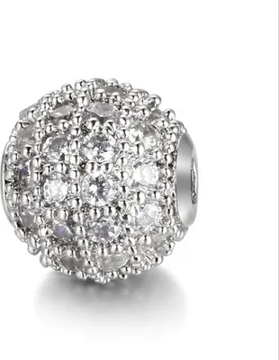 Produktbild von Schmuck-Perlen 3 Stück, Charm für Armbänder glitzernd, 6 mm, Silber, weiß