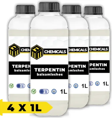Produktbild von MRM CHEMICALS Balsamterpentinöl 1L Lösungsmittel für Ölfarben, Terpentinöl Reinigungsmittel Pinselreiniger, Lösen von Wachsen Paraffinen, Natürliches x4
