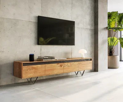 Produktbild von DELIFE Designer-Lowboard Stonegrace 200 cm Akazie Natur Schiefer 4 Schübe
