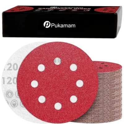Zdjęcie produktu dla Papier ścierny 120 sztuk, z rzepem, 125 mm, 8 otworów, gradacja P120, do szlifierki oscylacyjnej, do drewna, metalu i farb