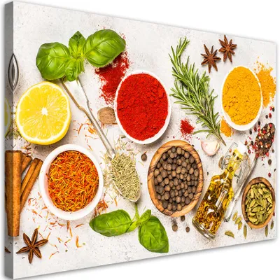 Produktbild von Leinwandbild Kräuter Gewürze für die Küche 60x40 Feeby Bunt bild für die wand bereit zum aufhängen