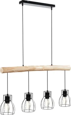 Obrázek produktu pro Závěsné svítidlo Woody, 4 světla, s dřevěným nosníkem, 40 W - černá/hnědá