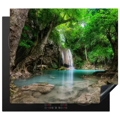 Produktbild von KitchenYeah© Herdabdeckplatte Dschungel - Wasserfall - Pflanzen - Wasser - Natur , 58x51cm, Küche Deko, Glaskeramikkochfeld Herdabdeckung, Abdeckplatte fùr Kochfeld