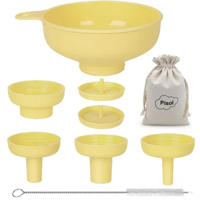 Obrázek produktu pro Sada kuchyňských trychtýřů se 5 výlevkami, bez BPA, odolná vůči teplu, žlutá barva
