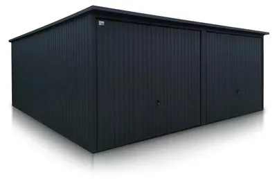 Produktbild von Fertiggarage für zwei Autos 6x5m Pultdach Schwingtor Graphit