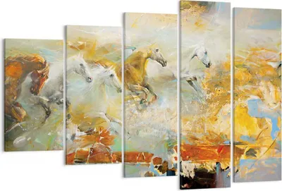 Produktbild von Bild auf Leinwand - Leinwandbild - 5 Teile - Pferde Galopp Modern - 150x100cm - Wand Bild - Wanddeko - Wandbilder - Leinwanddruck - Bilder - Wanddekoration - Leinwand bilder - EG150x100-4506