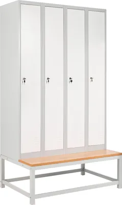 Zdjęcie produktu dla BELIANI Szafka ubraniowa biała z szarym socjalna metalowa 185 x 38 x 45 cm czterodrzwiowa z ławką na klucz do szatni na basen siłownię