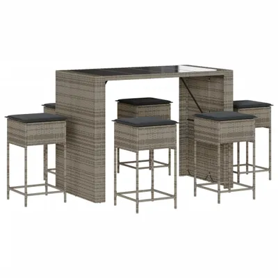 Image de set bar de jardin 7 pièces avec coussins Gris Poly rotin