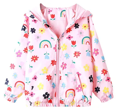 Imagen del producto de Chaqueta con capucha para niña, diseño floral, color rosa, ideal para proteger del viento, tallas para niños de 6-7 años