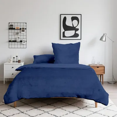 Produktbild von Luxus Flanell Bettwäsche Plüsch Warm Kuschelig Teddy Reißverschluss  135x200 155x220 200x200 200x220, Größe:200 x 220 cm, Farbe:Dunkelblau
